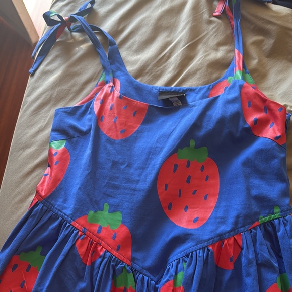 Lazy Oaf Picking Strawberry Dress Shoulder Ties Pockets Novelty Summer uk6/us2 - Picture 5 of 8